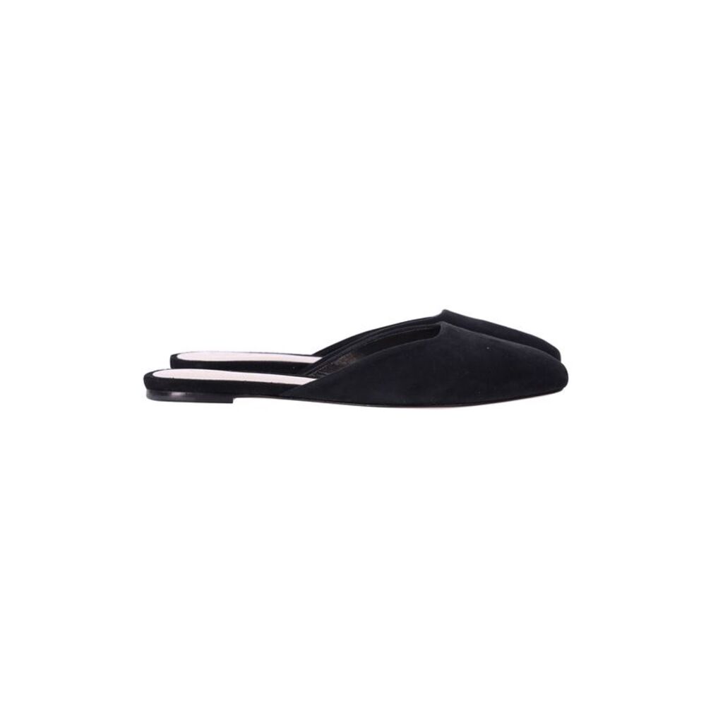 Porte & Paire Square-toe Flat Mules in Black Suede